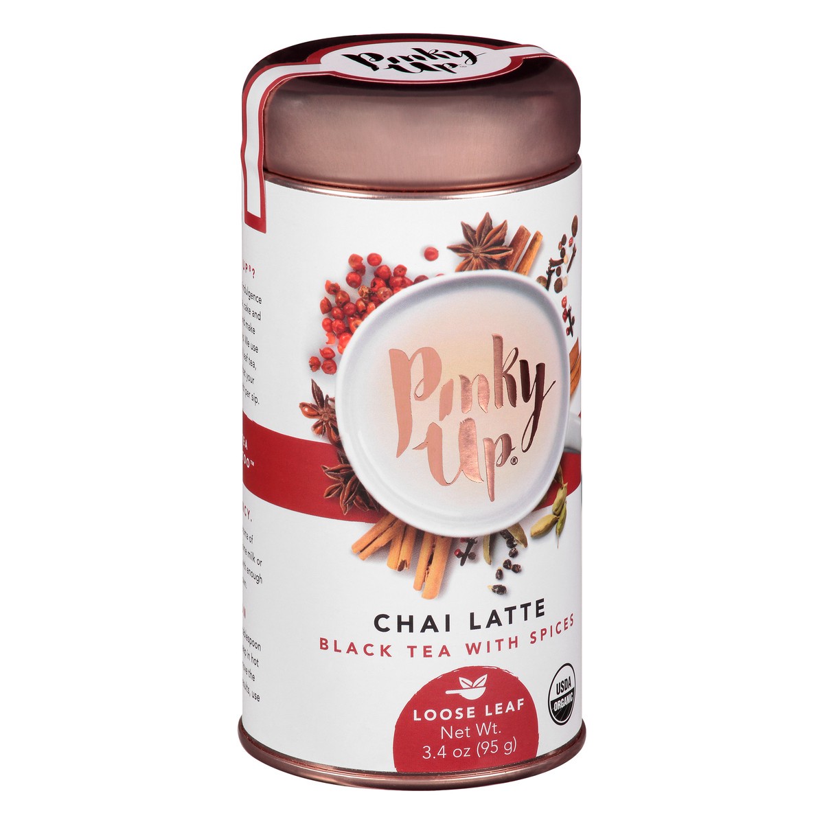 slide 6 of 12, Pinky Up Chai Latte Loose Leaf Tea | Whole Leaf Organic Black Tea, 40-60mg Caffeine Per Serving, Naturally Calorie Free & Gluten Free | 2.5 Ounce Tin, 25 Servings, 1 ct