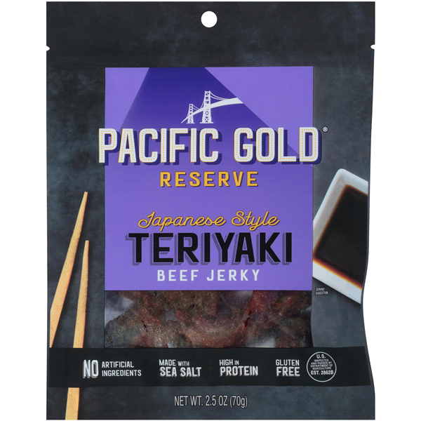 slide 1 of 1, Pacific Gold Beef Jerky, Japanese Style Teriyaki, Gluten Free, 2.5 oz