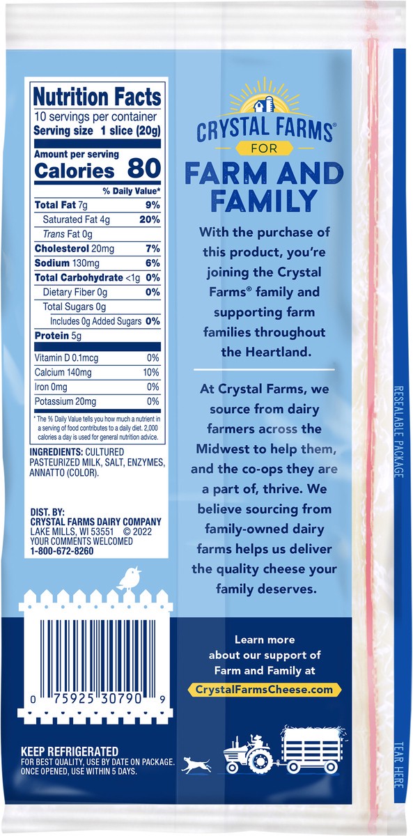 slide 3 of 3, Crystal Farms Cheddar Sliced Cheese, 7 oz, 10 count, 10 ct