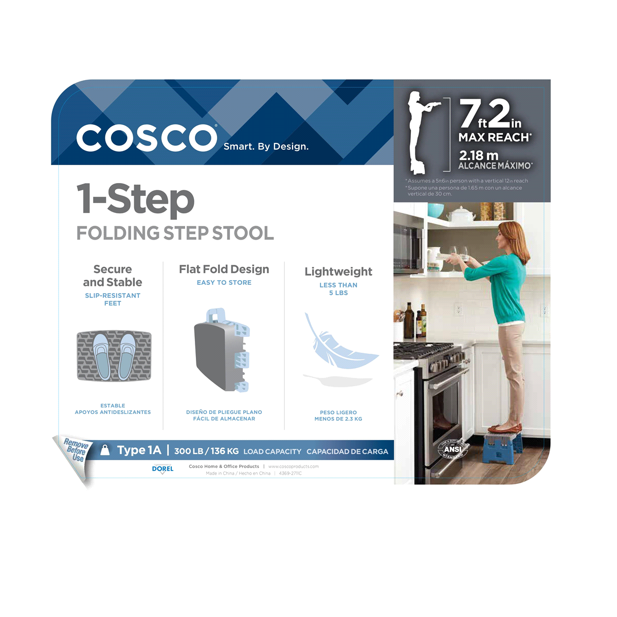 slide 1 of 9, Cosco 1-Step Folding Step Stool - Blue/Gray, 1 ct