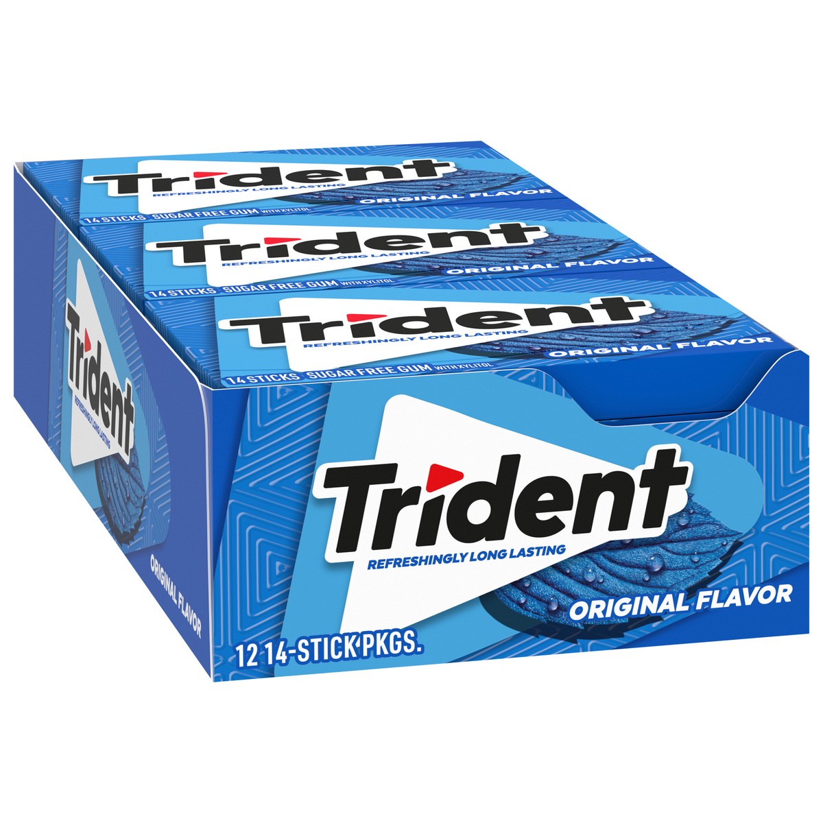 slide 2 of 9, Trident Original Sugar Free Gum, 12 Packs of 14 Pieces (168 Total Pieces), 11.26 oz