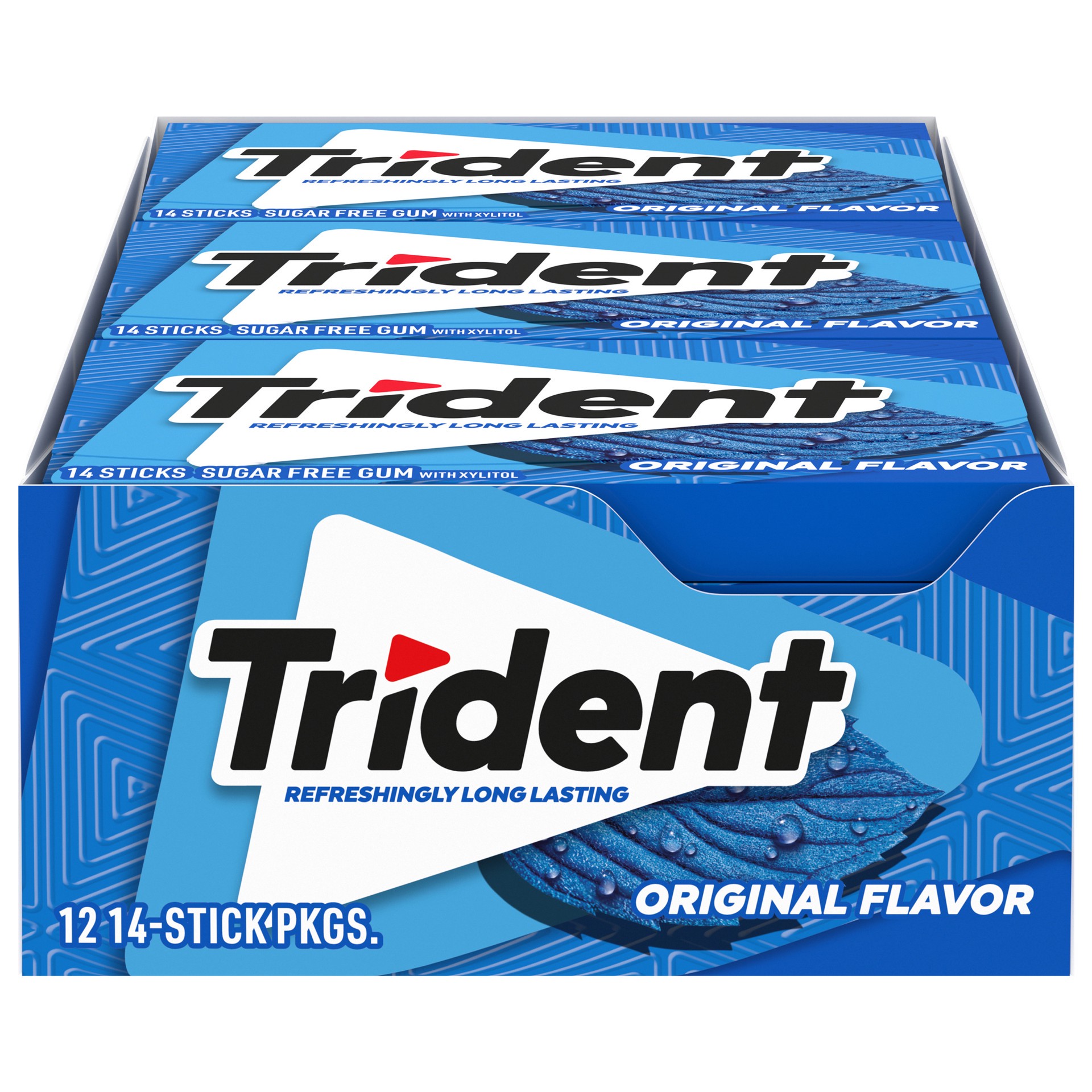 slide 1 of 9, Trident Original Sugar Free Gum, 12 Packs of 14 Pieces (168 Total Pieces), 11.26 oz