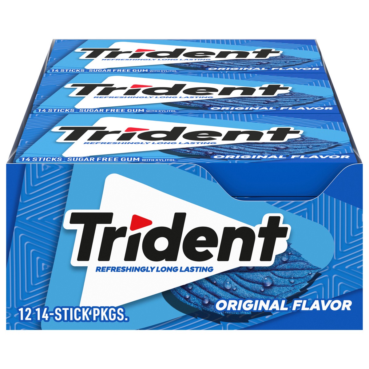 slide 1 of 9, Trident Original Sugar Free Gum, 12 Packs of 14 Pieces (168 Total Pieces), 11.26 oz