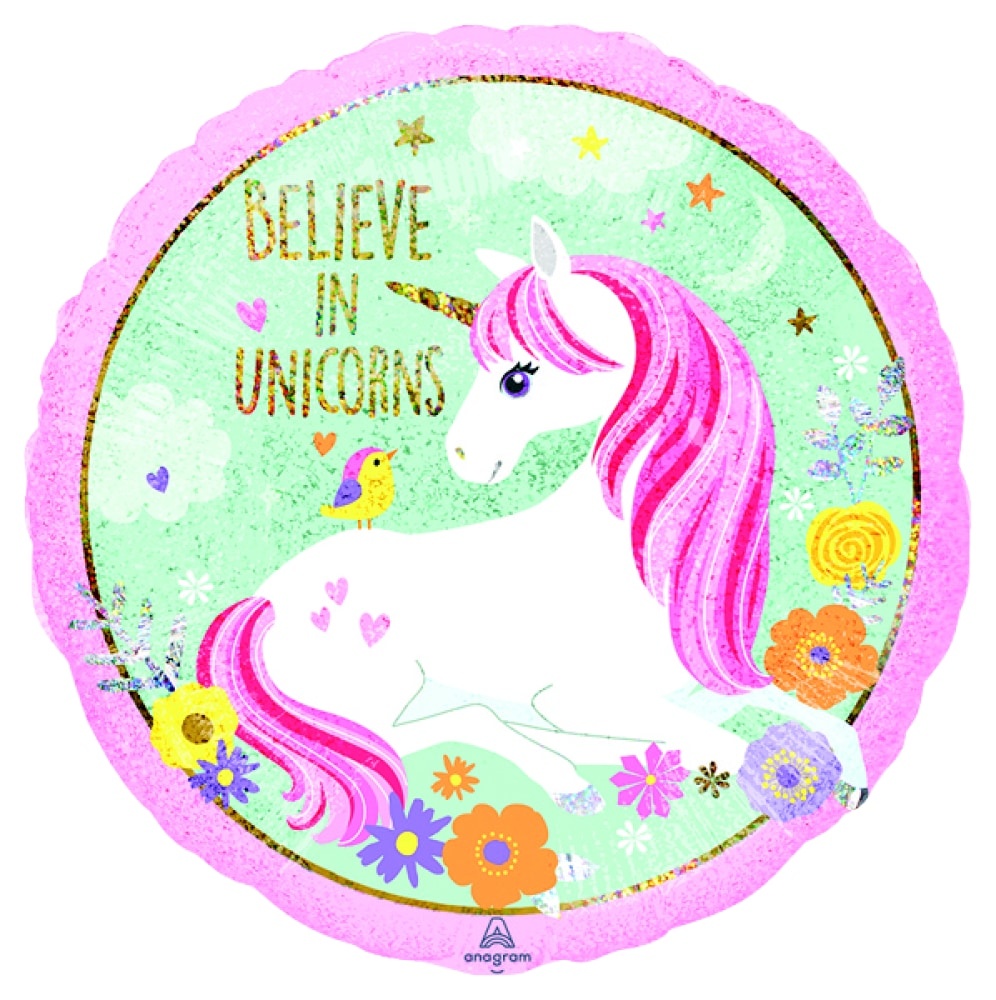 slide 1 of 1, B & B Believe In Unicorns Balloon, 18 in