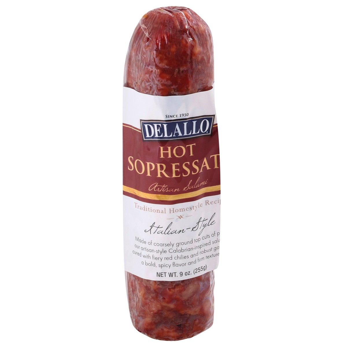 slide 1 of 9, Delallo Hot Sopressata - 9 Oz, 9 oz