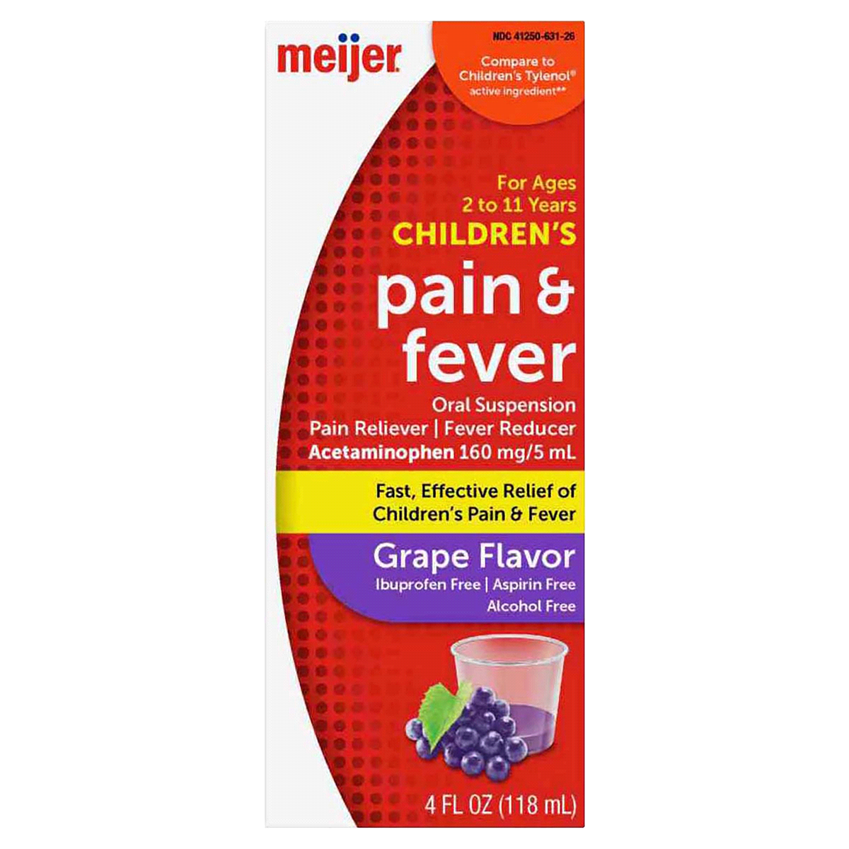 slide 1 of 29, Meijer Children's Pain & Fever Acetaminophen Oral Suspension, Grape, 160 mg, 4 oz