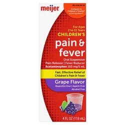 Meijer Children's Pain & Fever Acetaminophen Oral Suspension, Grape