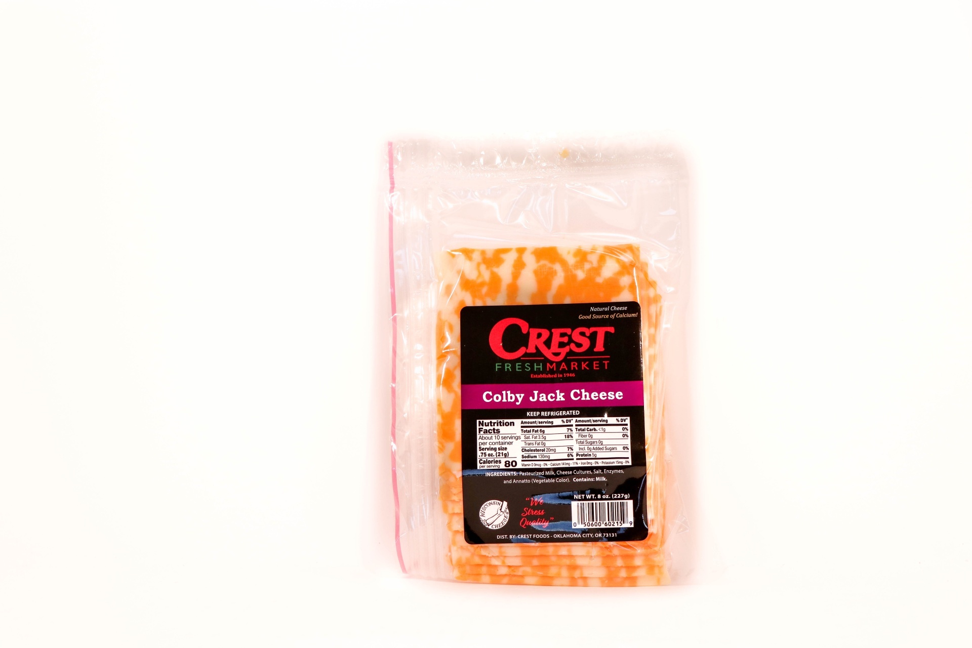 slide 1 of 1, Crest Foods Natural Sliced Colby Jack Cheese, 8 oz