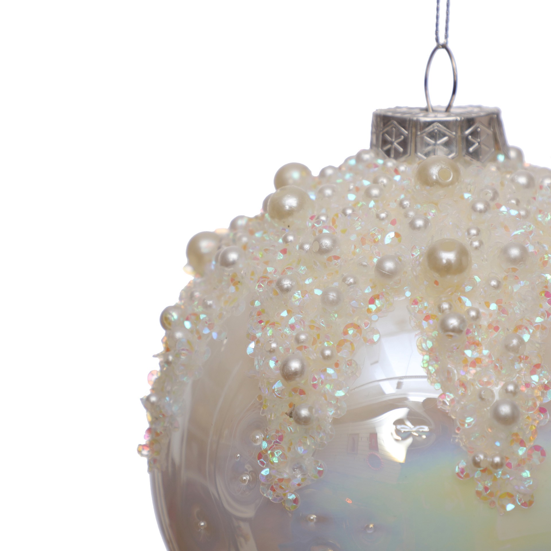 slide 2 of 2, 4.75" Iridescent White Glass Ball Ornament With Pearls By Ashland, 4.75 in