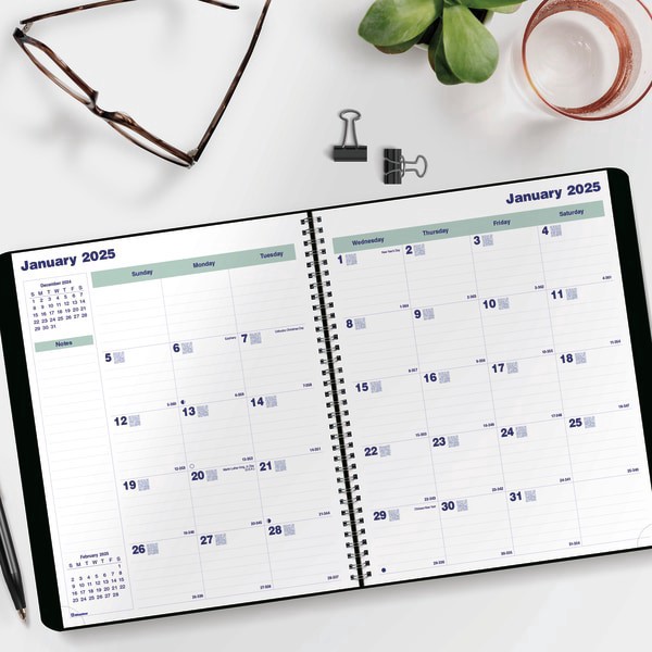 slide 3 of 5, 2025 Blueline Plan & Link 16-Month Monthly Planner, 11"" X 9-1/16"", 50% Recycled, Black, September To December, 1 ct
