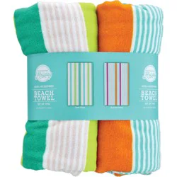 Destination Holiday Microfiber Summer Beach Towel Set - Green & Multi Color Stripes, 2 pk