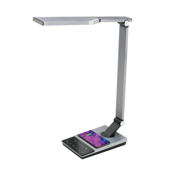 slide 6 of 10, Workpro Led Usb Desk Lamp With Wireless Charger And Timer, 17-1/2""H, Brushed Metal/Gray, 1 ct