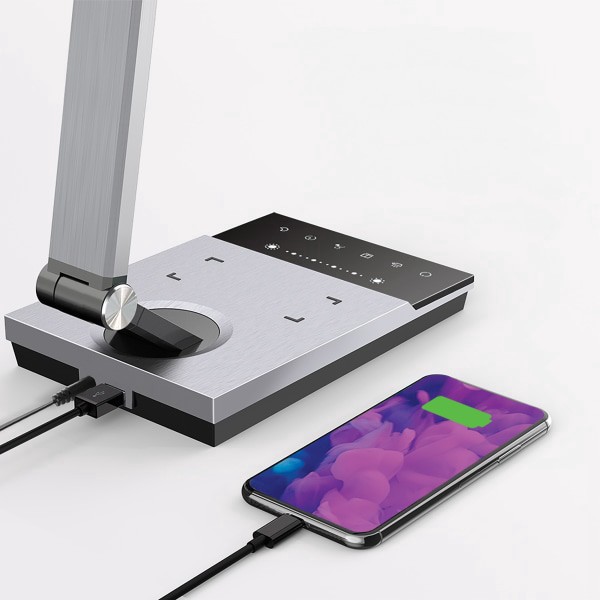 slide 7 of 10, Workpro Led Usb Desk Lamp With Wireless Charger And Timer, 17-1/2""H, Brushed Metal/Gray, 1 ct