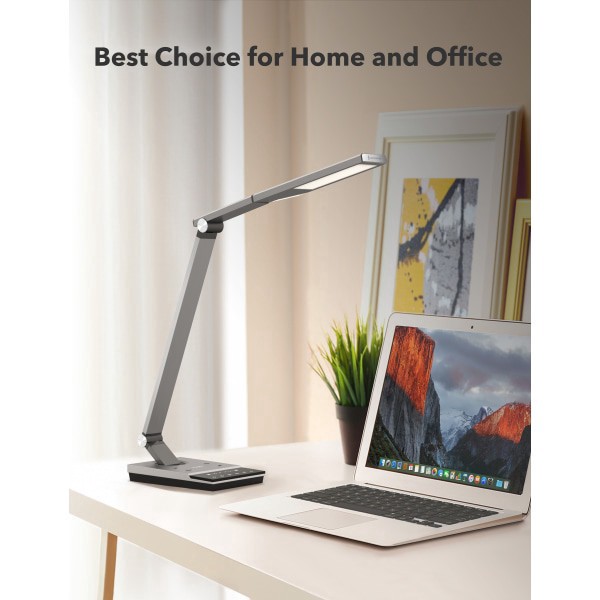 slide 2 of 10, Workpro Led Usb Desk Lamp With Wireless Charger And Timer, 17-1/2""H, Brushed Metal/Gray, 1 ct