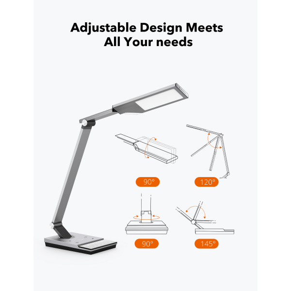 slide 5 of 10, Workpro Led Usb Desk Lamp With Wireless Charger And Timer, 17-1/2""H, Brushed Metal/Gray, 1 ct