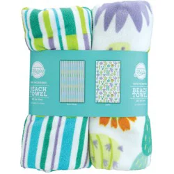 Destination Holiday Microfiber Summer Beach Towel Set - Broken Stripes & Cactus, 2 pk