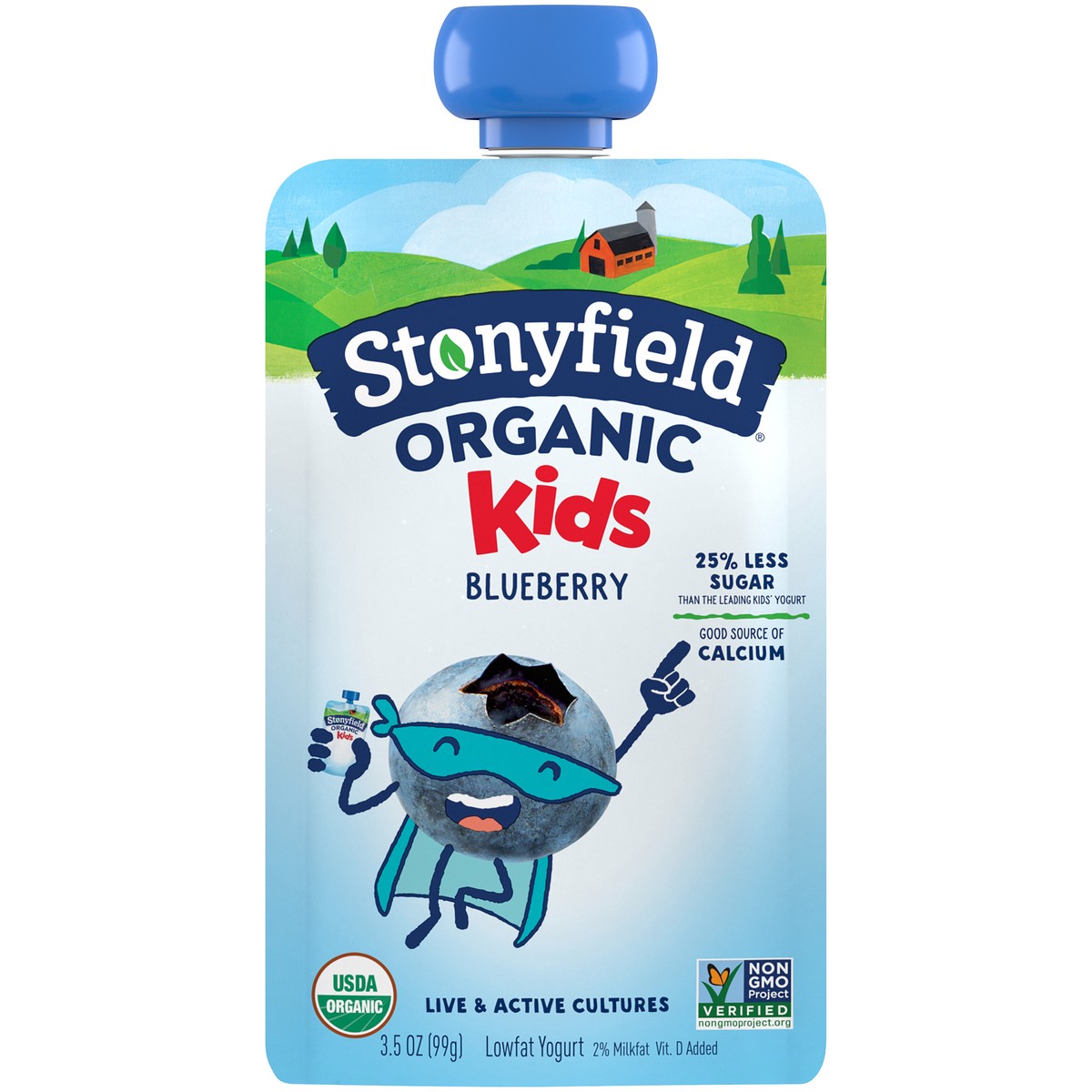 slide 2 of 7, Stonyfield Organic Kids Reduced Fat Yogurt Pouch, Blueberry, 3.5 oz., 3.5 oz