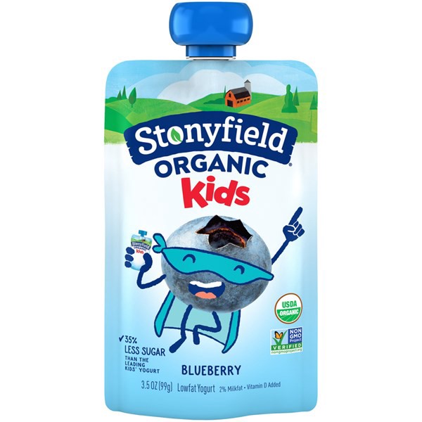 slide 1 of 7, Stonyfield Organic Kids Reduced Fat Yogurt Pouch, Blueberry, 3.5 oz., 3.5 oz