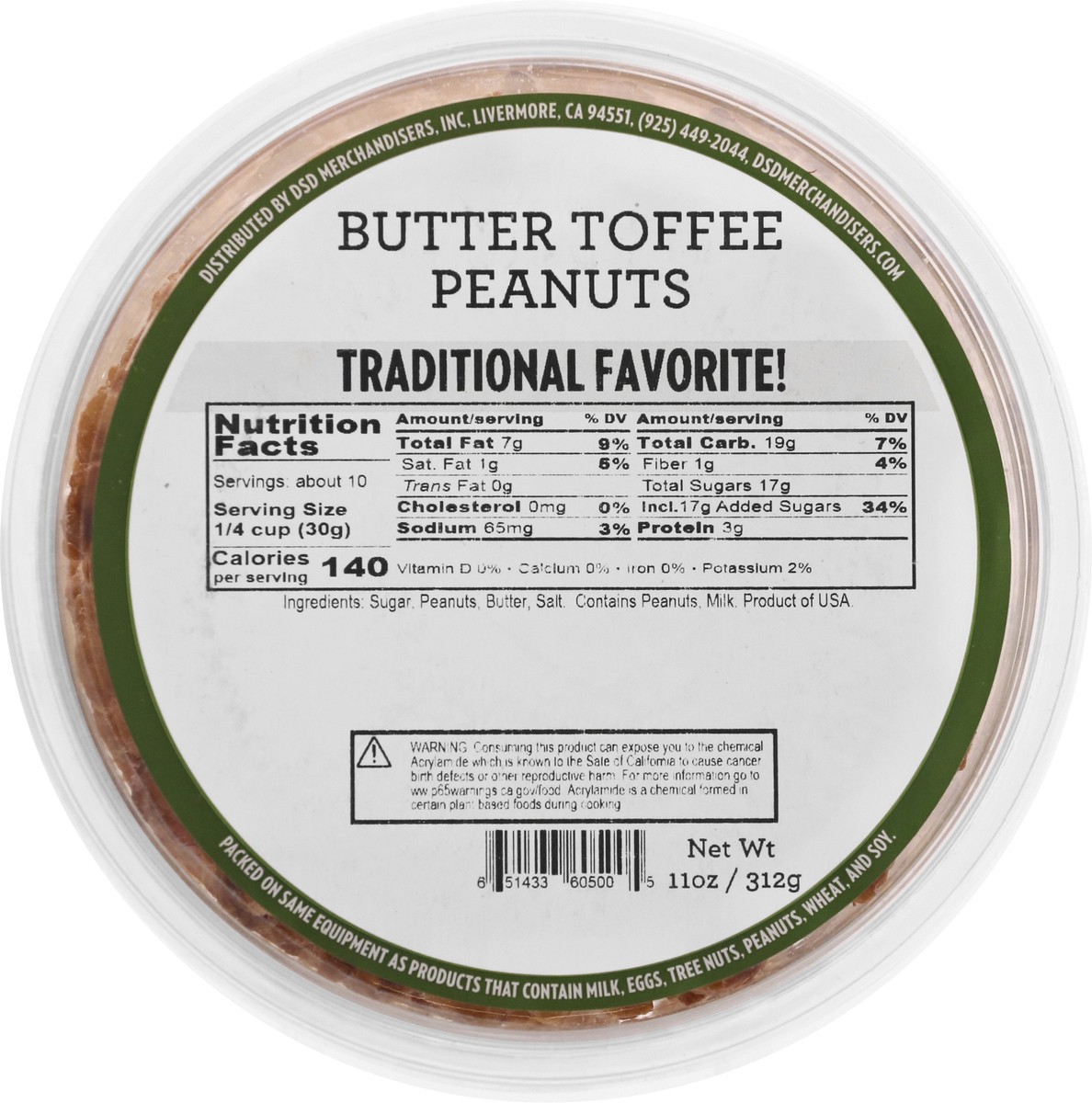 slide 9 of 10, DSD Merchandisers Butter Toffee Peanuts 11 oz, 11 oz