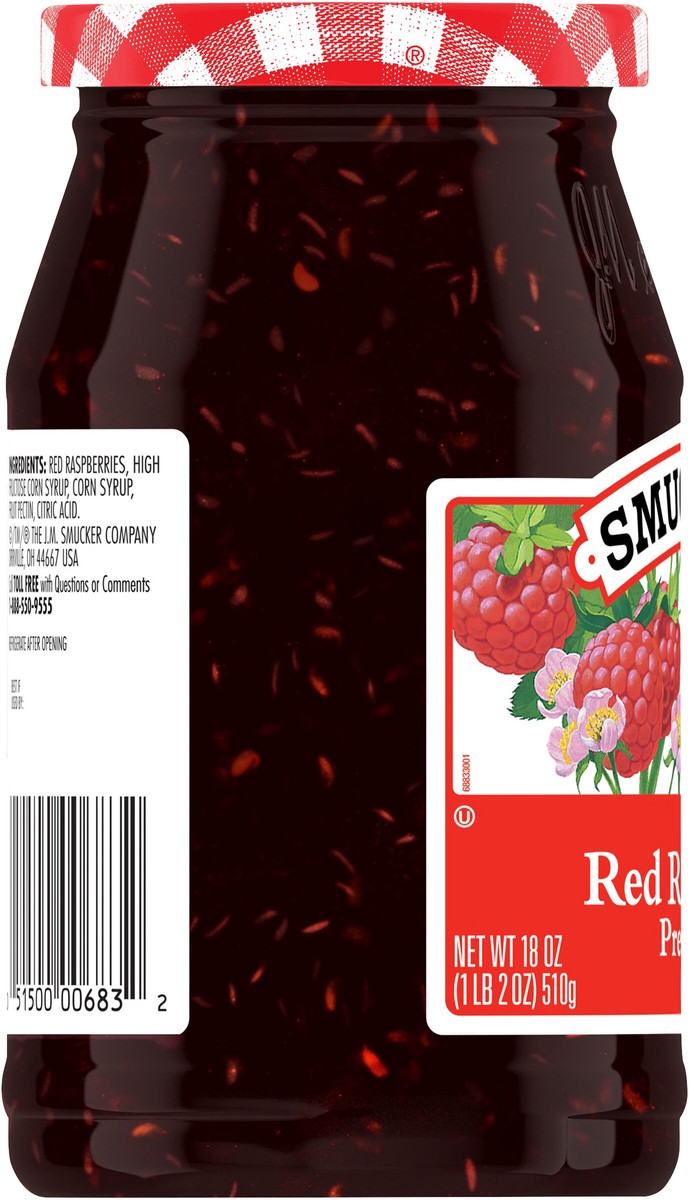 slide 6 of 8, Smucker's Red Raspberry Preserves Spread, 18 oz