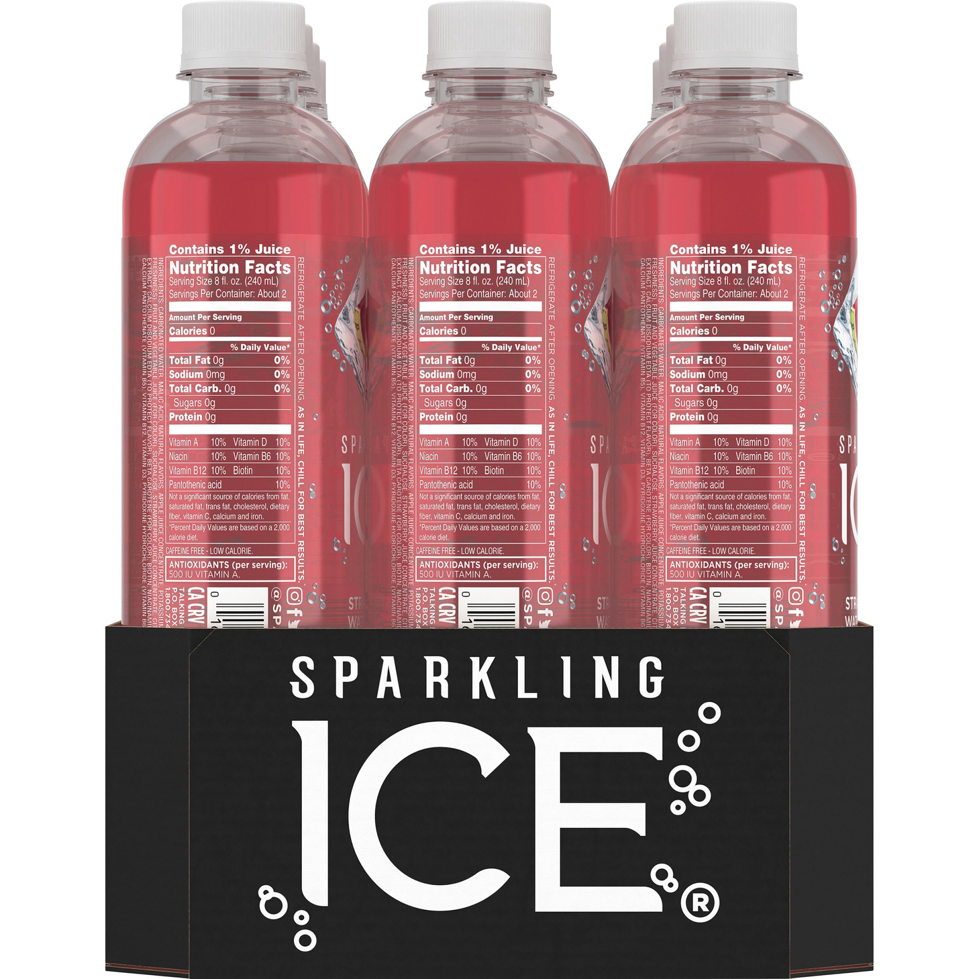 slide 4 of 8, Sparkling ICE Zero Sugar Strawberry Watermelon Sparkling Water 12 - 17 fl oz Bottles, 12 ct