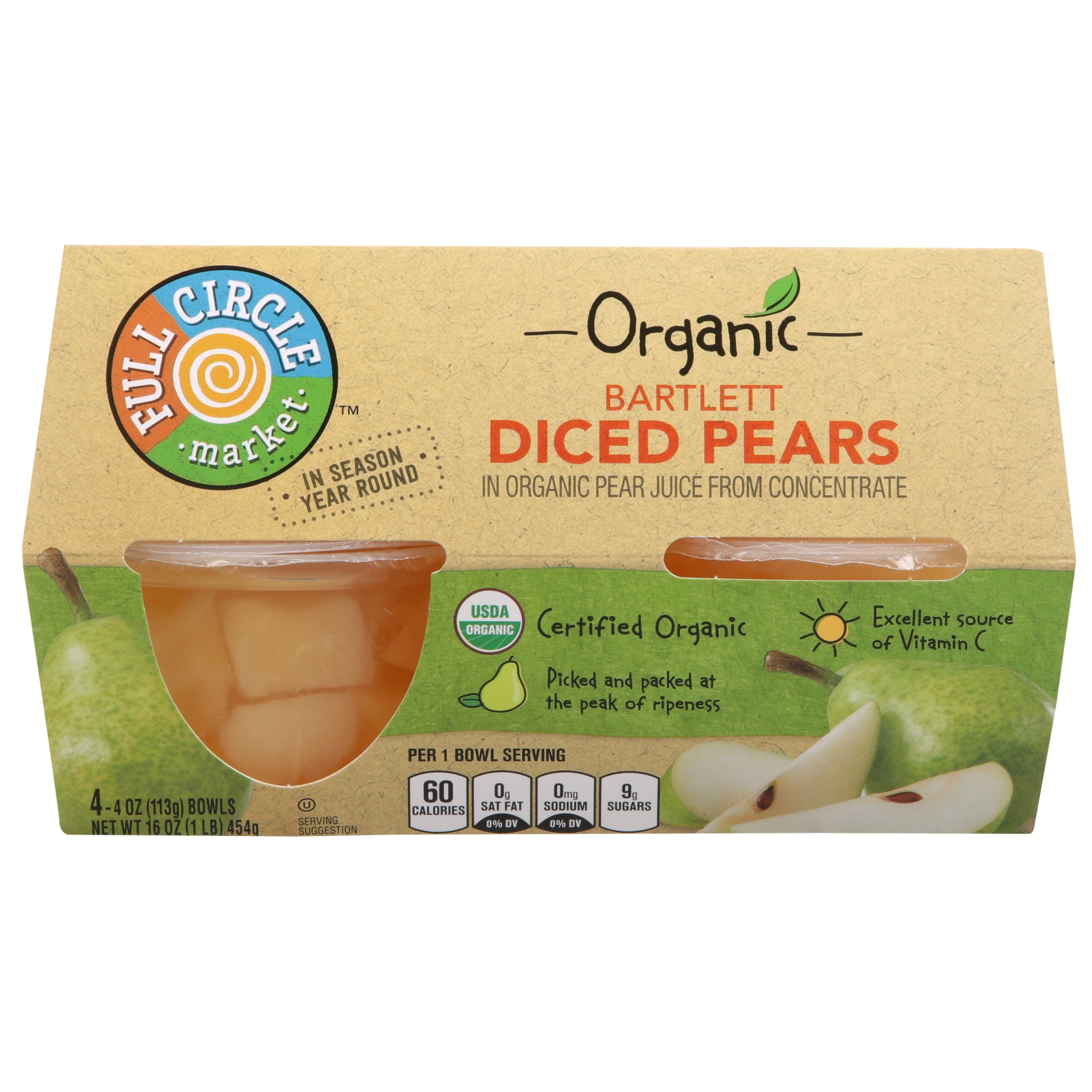 slide 1 of 6, Full Circle Market Organic Diced Pears, 4 ct; 4 oz