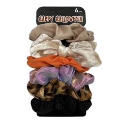 Halloween Scrunchies, Neutrals/Orange/Black, Assorted Colors, 6 Count