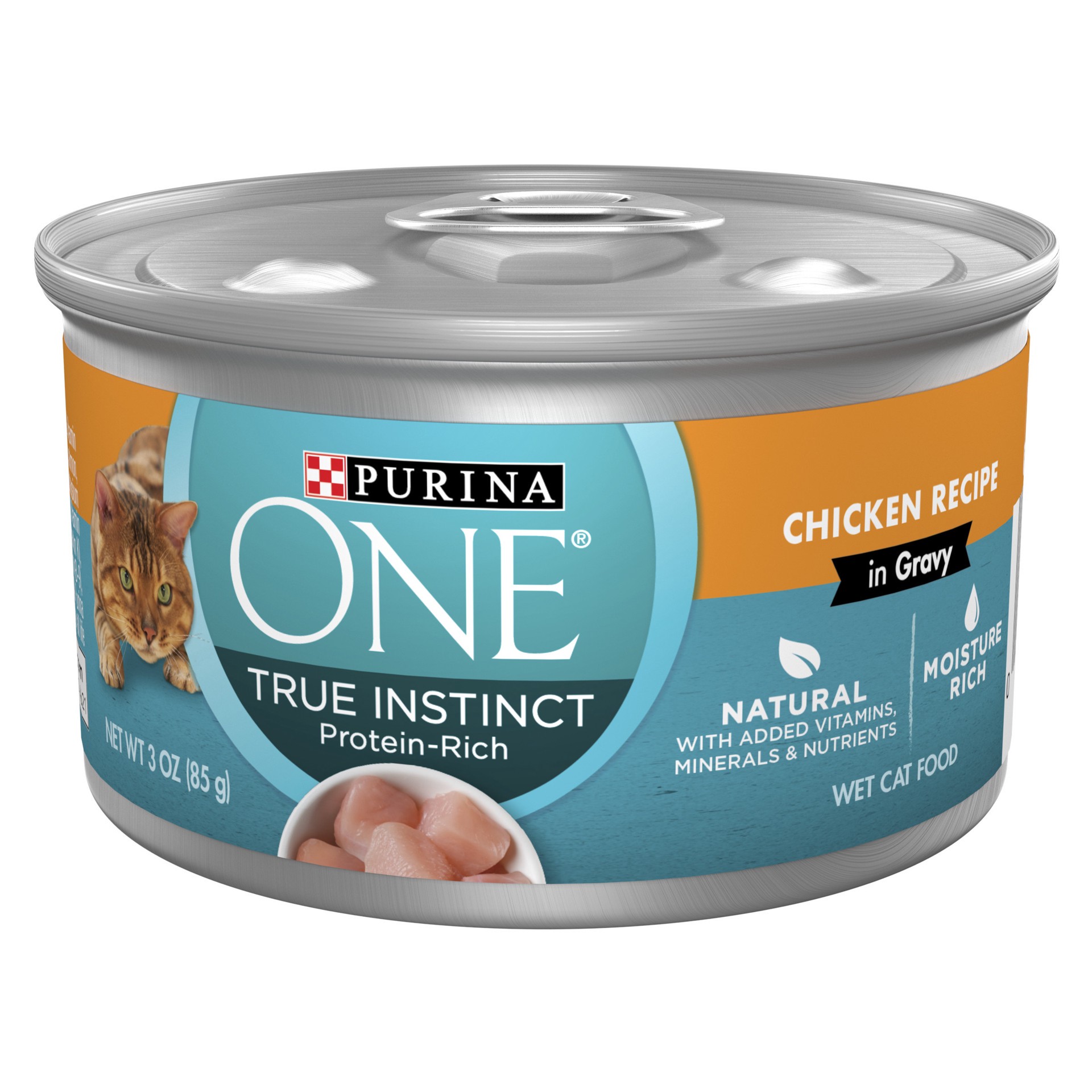 slide 1 of 7, ONE Purina ONE Natural High Protein Cat Food, True Instinct Chicken Recipe in Gravy, 3 oz