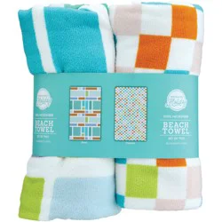 Destination Holiday Microfiber Summer Beach Towel Set - Blocks & Checkered, 2 pk