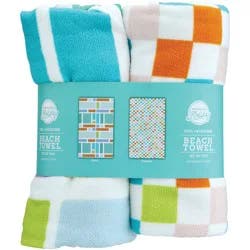 Destination Holiday Microfiber Summer Beach Towel Set - Blocks & Checkered, 2 pk