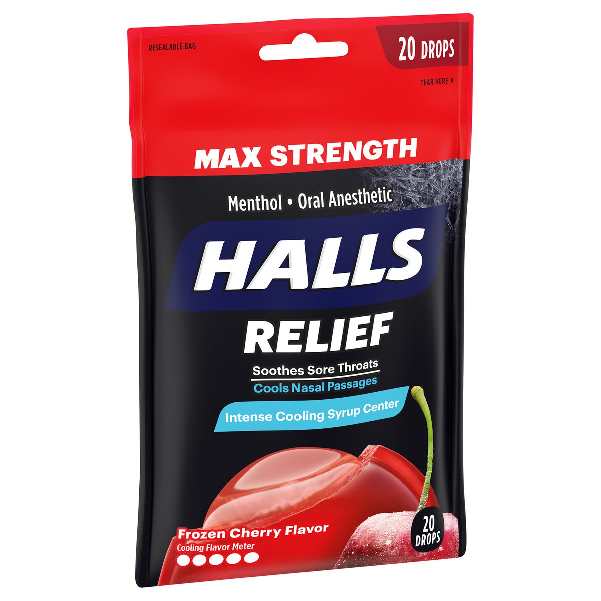 slide 7 of 12, HALLS Relief Max Strength Frozen Cherry Cough Drops, 20 Drops, 2.54 oz