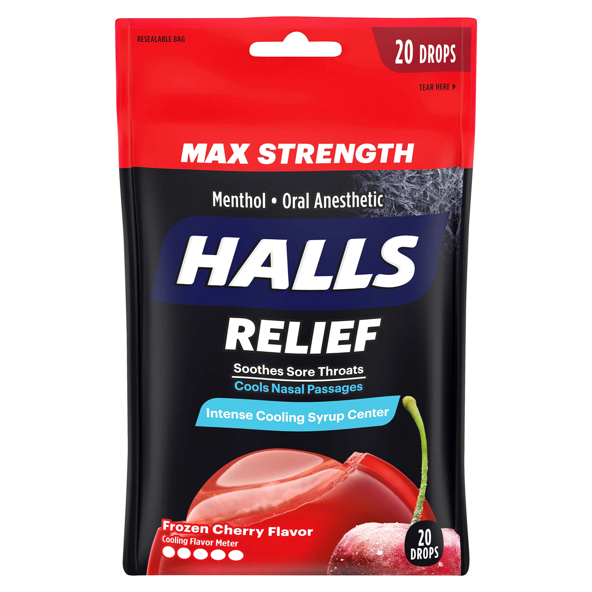 slide 1 of 1, Halls Max Strength Frozen Cherry Flavor Oral Anesthetic, 20 ct