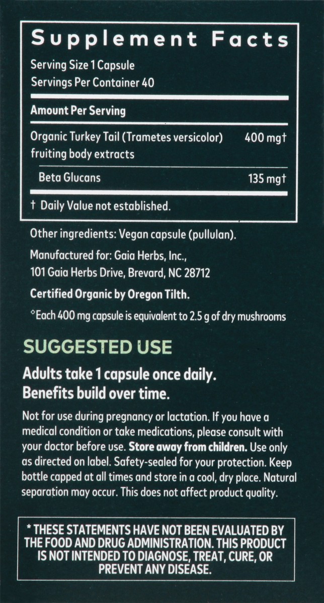 slide 7 of 13, Gaia Herbs Turkey Tail Mushroom 40 Vegan Capsules, 40 ct