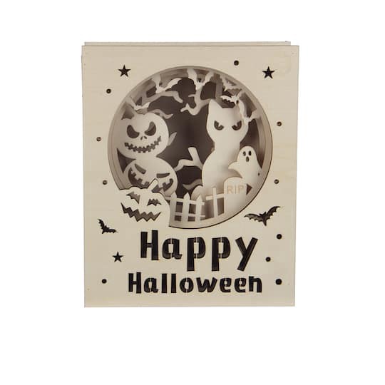 slide 1 of 4, 8.5" Happy Halloween Book Diy Led Decor By Make Market, 8.5 in