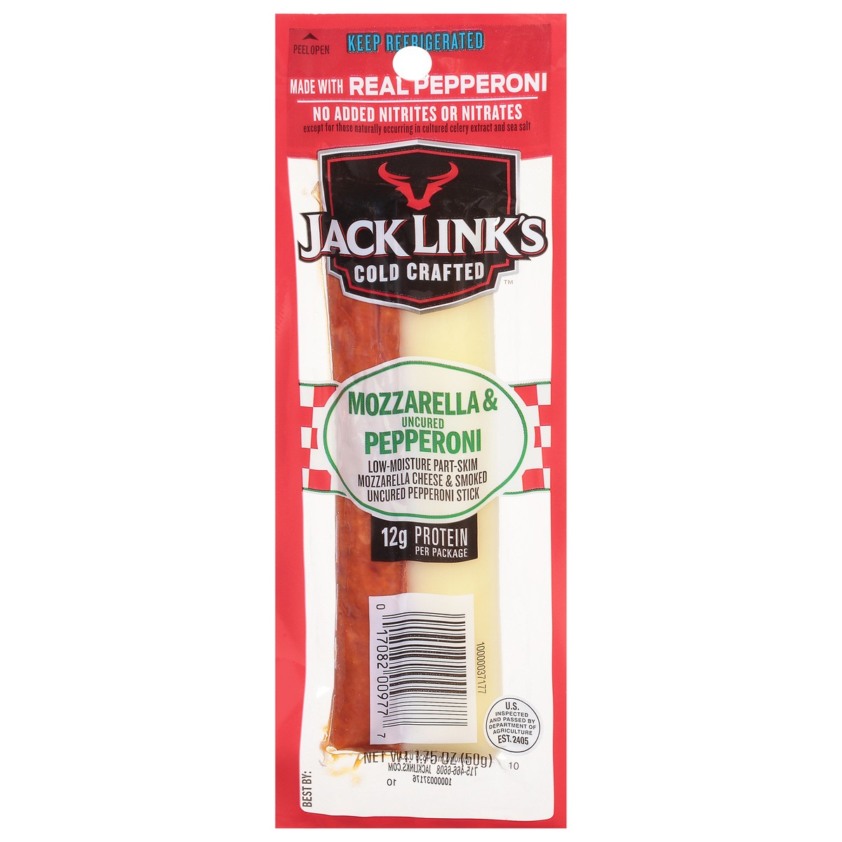 slide 1 of 9, Jack Link's 1.75Oz Jack Link's Pepperoni Pork And Beef And Mozzarella Cheese Sticks 1/1 Count, 1.75 oz