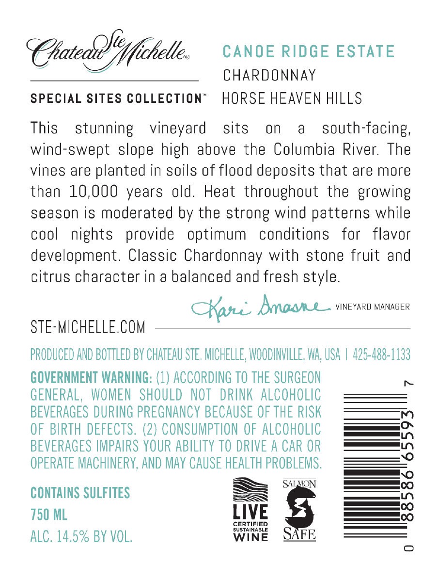 slide 3 of 3, Chateau Ste. Michelle Canoe Ridge Estate Chardonnay, White Wine, 750 mL Bottle, 750 ml