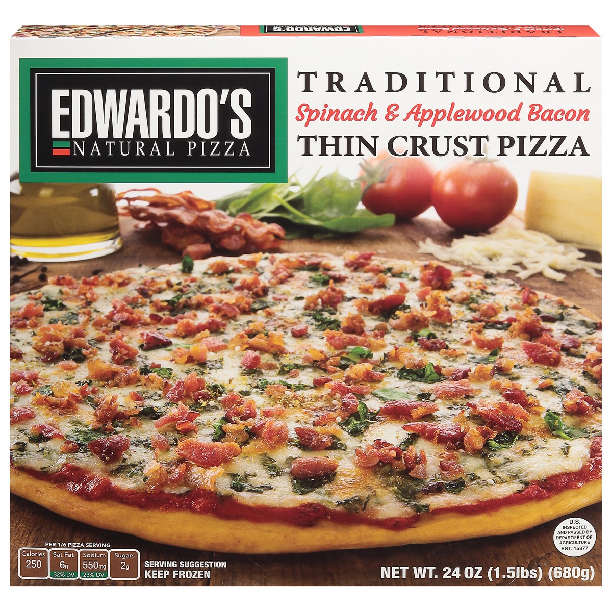 slide 1 of 4, Edwardo's Thin Crust Traditional Spinach & Applewood Bacon Pizza 24 oz, 24 oz