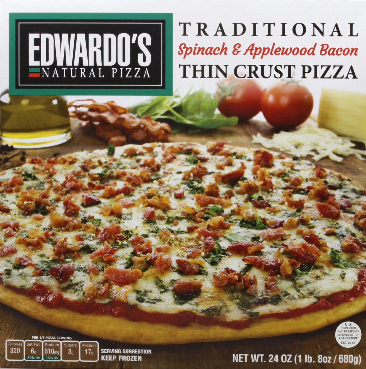 slide 4 of 4, Edwardo's Thin Crust Traditional Spinach & Applewood Bacon Pizza 24 oz, 24 oz