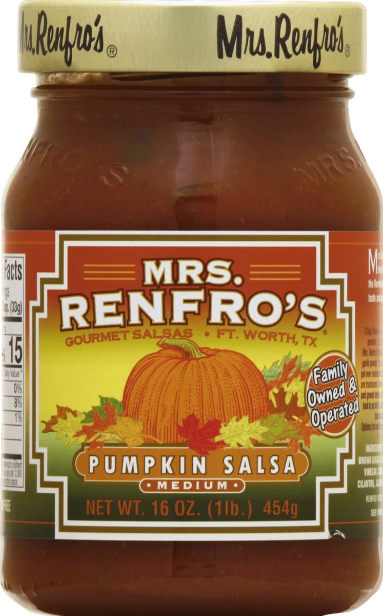 slide 1 of 3, Mrs. Renfro's Renfro Pumpkin Salsa Medium, 16 oz