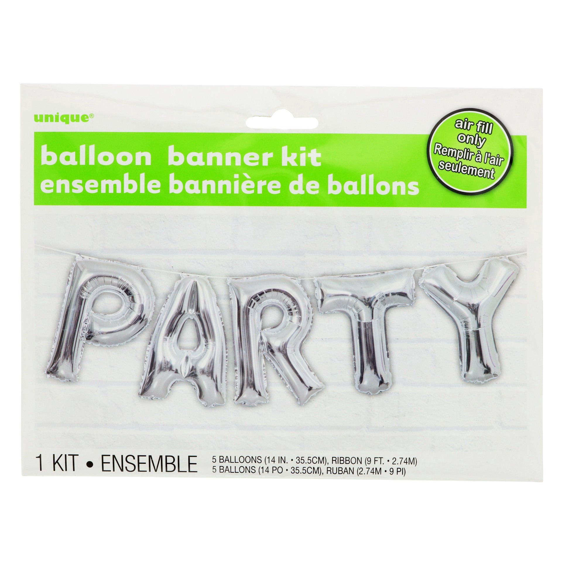 slide 1 of 1, Unique Industries Silver Party Balloon Banner Kit, 1 ct