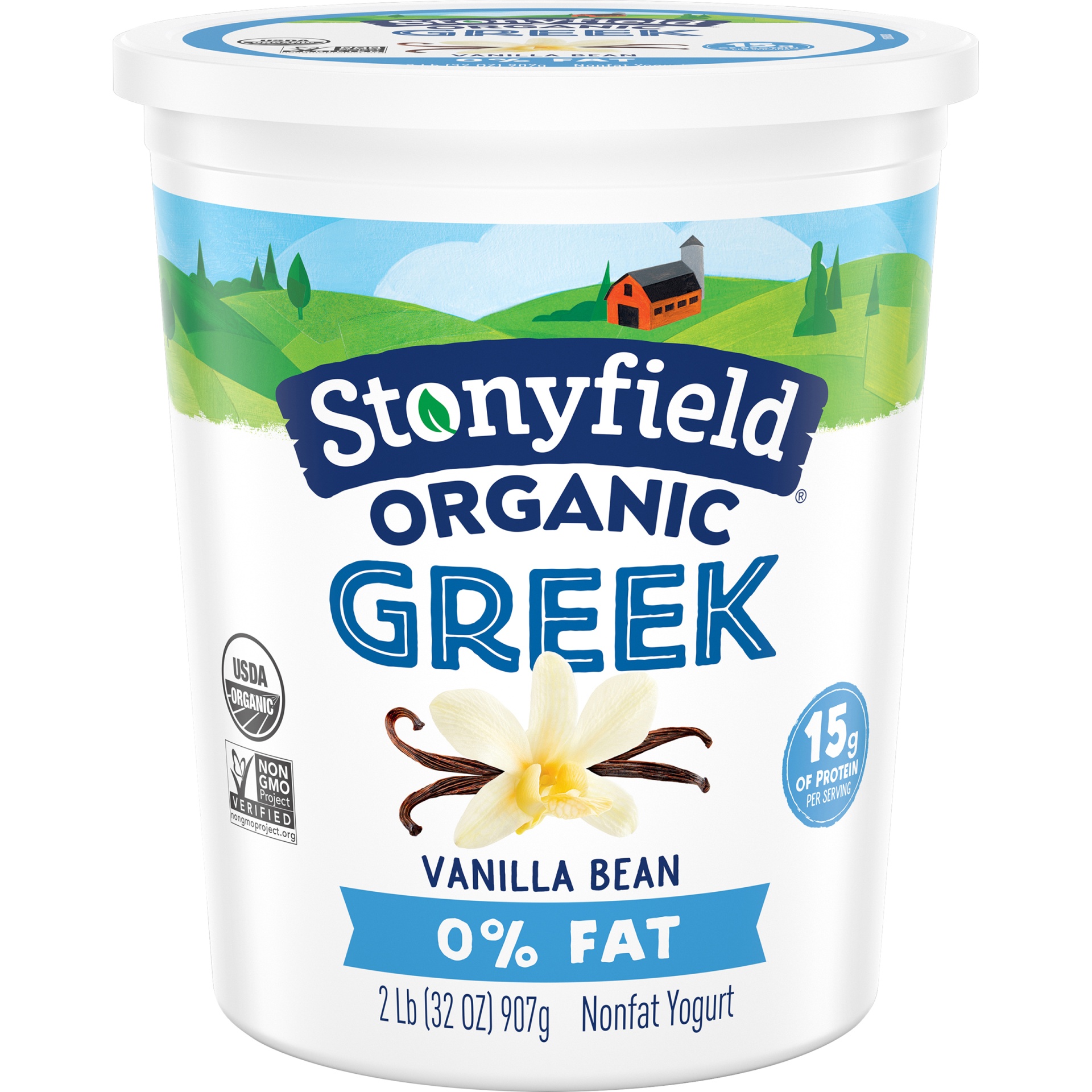 slide 1 of 3, Stonyfield Organic Greek Nonfat Yogurt, Vanilla Bean, 32 oz