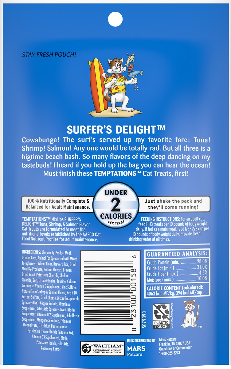 slide 5 of 9, Temptations Surfer's Delight Mix Ups Tuna, Shrimp & Salmon Flavor Cat Treats 3 oz, 3 oz