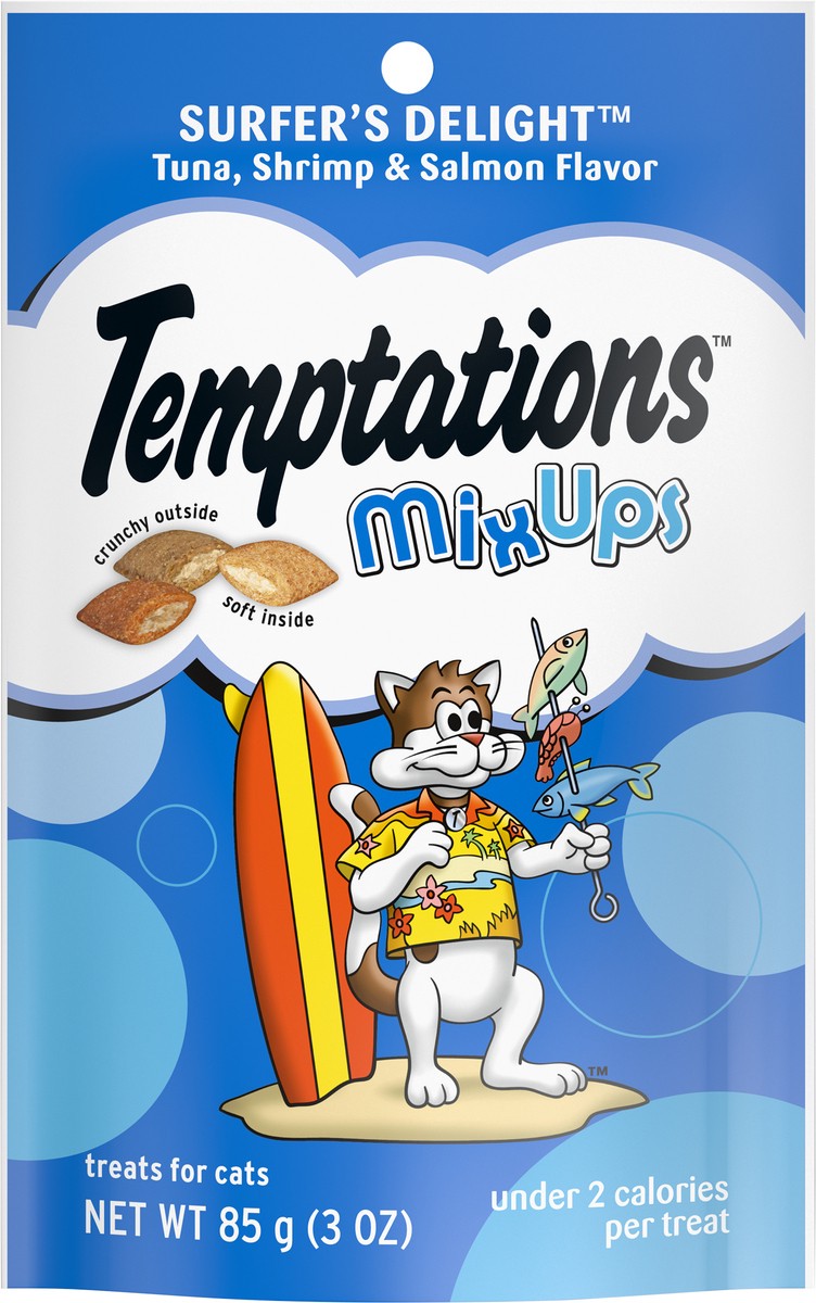 slide 6 of 9, Temptations Surfer's Delight Mix Ups Tuna, Shrimp & Salmon Flavor Cat Treats 3 oz, 3 oz