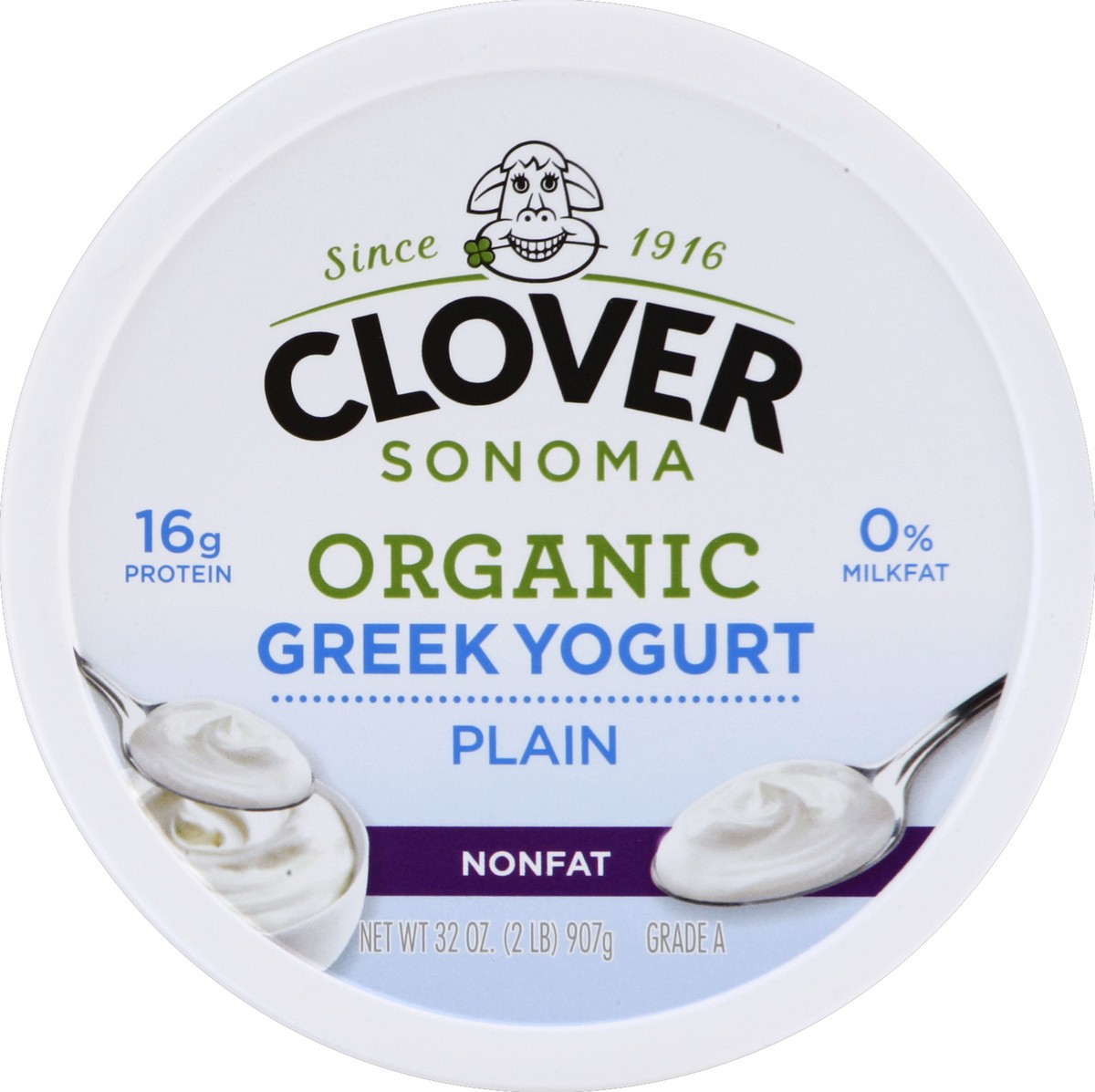 slide 2 of 3, Clover Yogurt, Greek, Nonfat, Organic, Plain, 32 oz