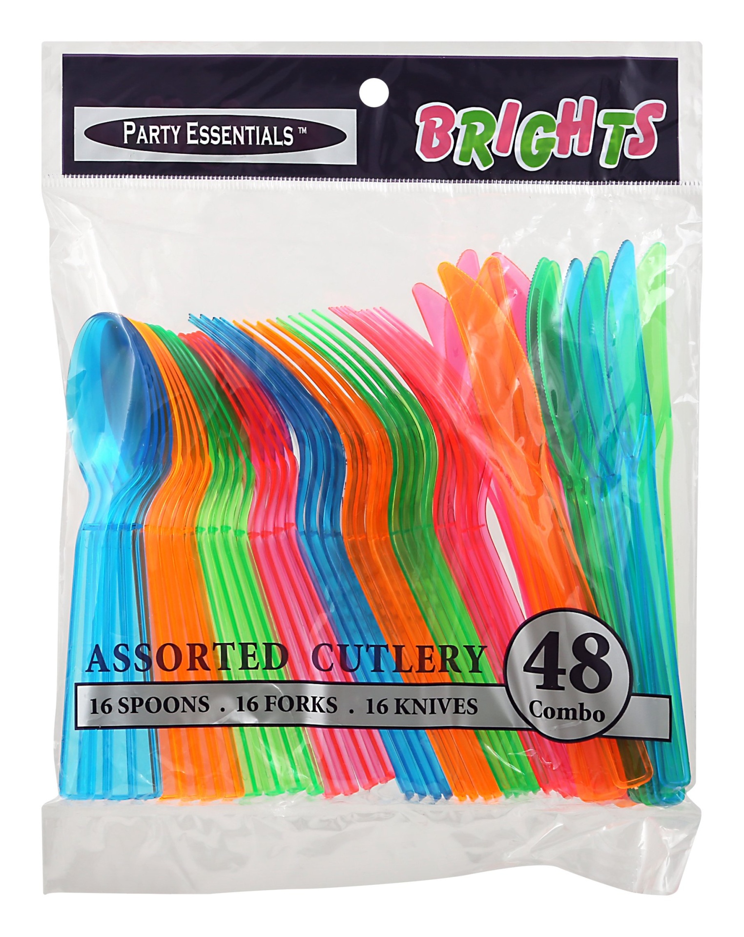 slide 1 of 6, Party Essentials Brights Plastic Cutlery, Assorted Neon, 1 ct