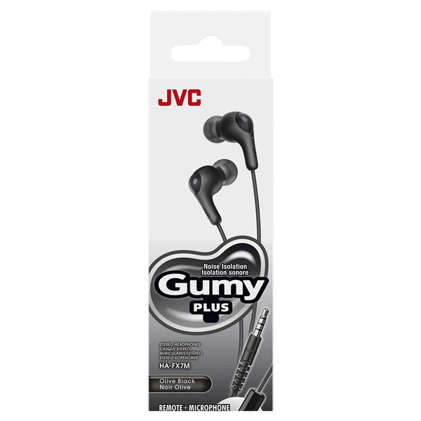 slide 2 of 5, Jvc Gumy Plus Noise Isolation Stereo Headphones With Remote + Microphone - Olive Black, 1 ct