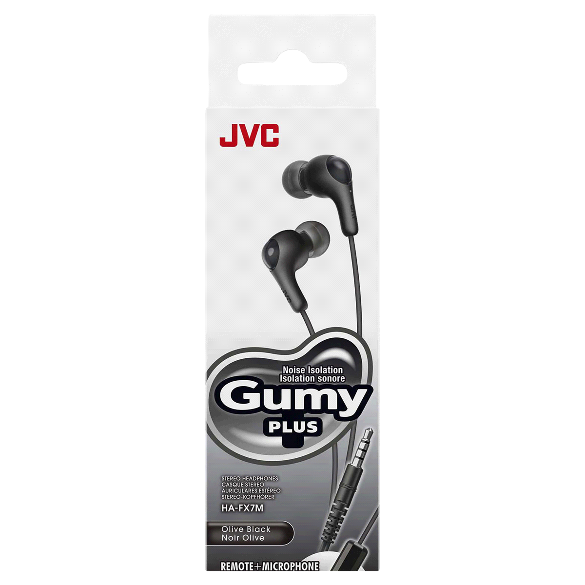 slide 5 of 5, Jvc Gumy Plus Noise Isolation Stereo Headphones With Remote + Microphone - Olive Black, 1 ct