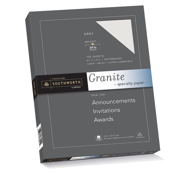 slide 1 of 4, Southworth Granite Specialty Paper, 75% Recycled, Gray, 100 ct
