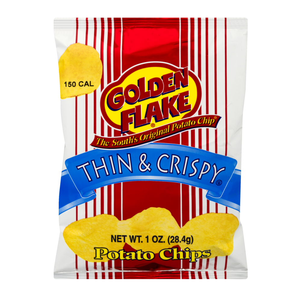 slide 1 of 1, Golden Flake Thin & Crispy Potato Chips, 1 oz