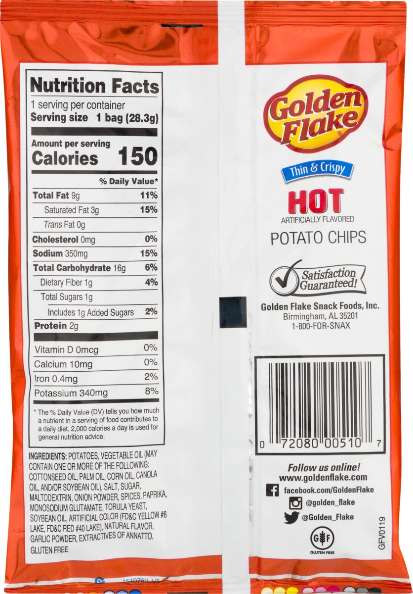 slide 3 of 11, Golden Flake Cajun Hot Potato Chips, 1 oz